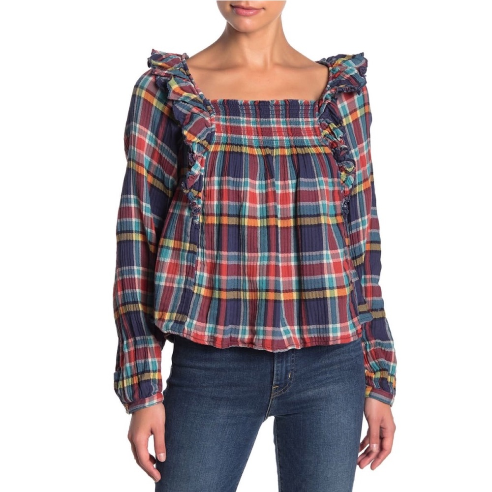 Free People Siena Plaid Pullover Top
